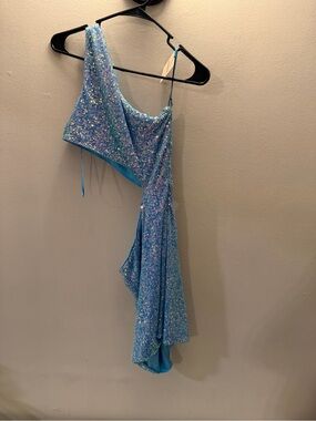 Superdown Blue Iridescent Sequin One Shoulder Cutout Mini Dress M NEW